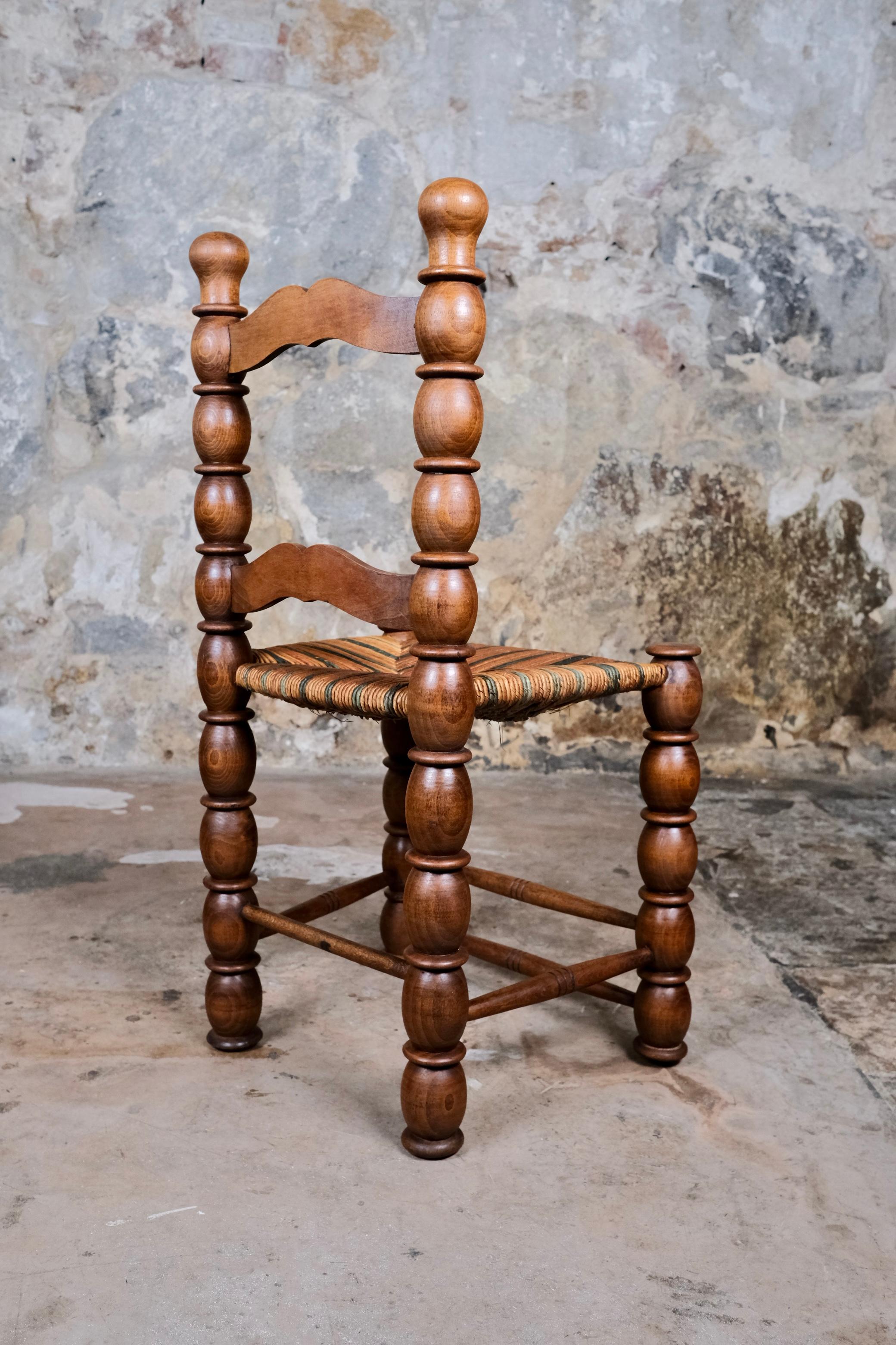 Set of 5 French bobbin chairs in the style of Charles Dudouyt, 1940-50s For Sale 11