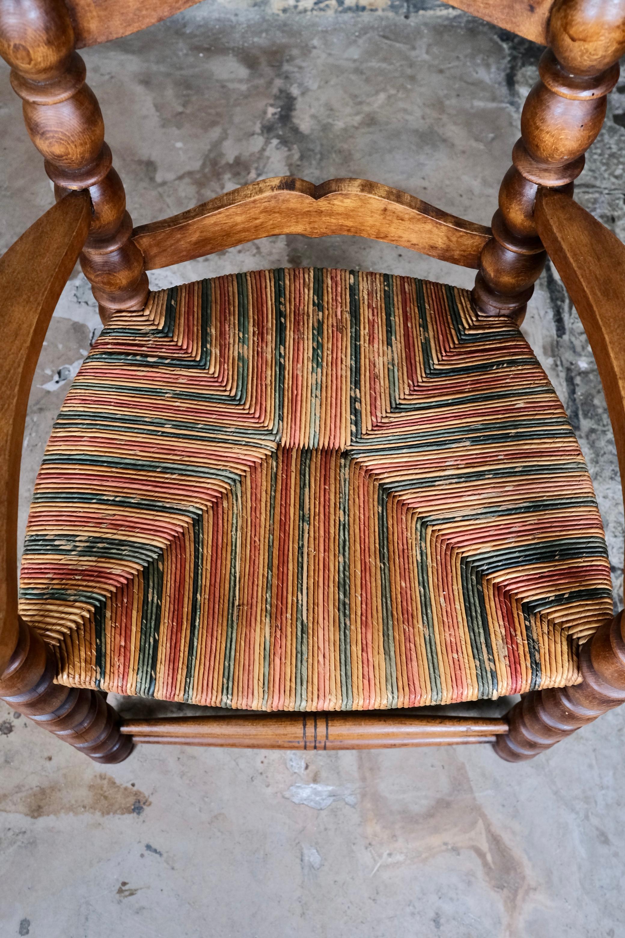 Set of 5 French bobbin chairs in the style of Charles Dudouyt, 1940-50s For Sale 13