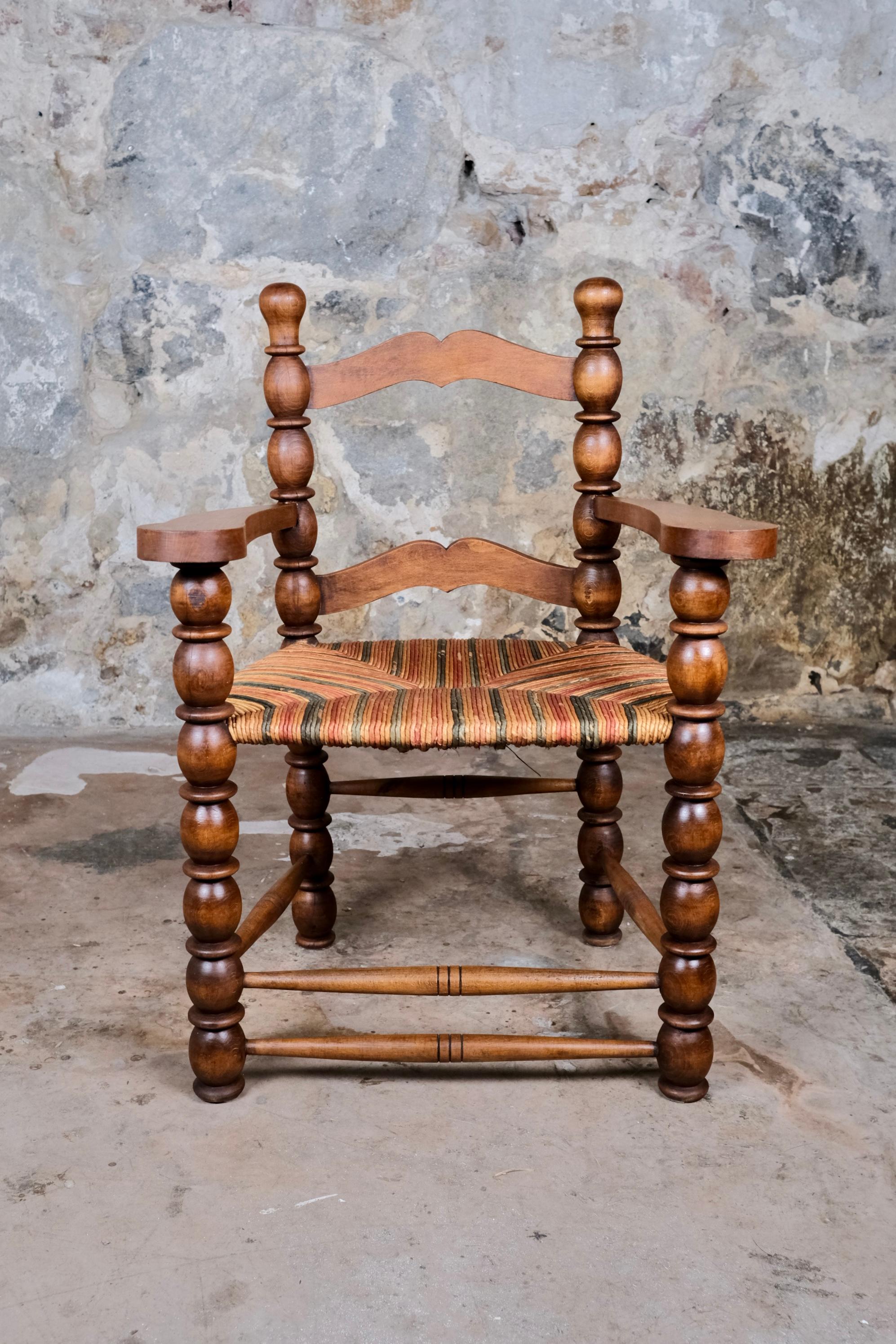 Set of 5 French bobbin chairs in the style of Charles Dudouyt, 1940-50s For Sale 1