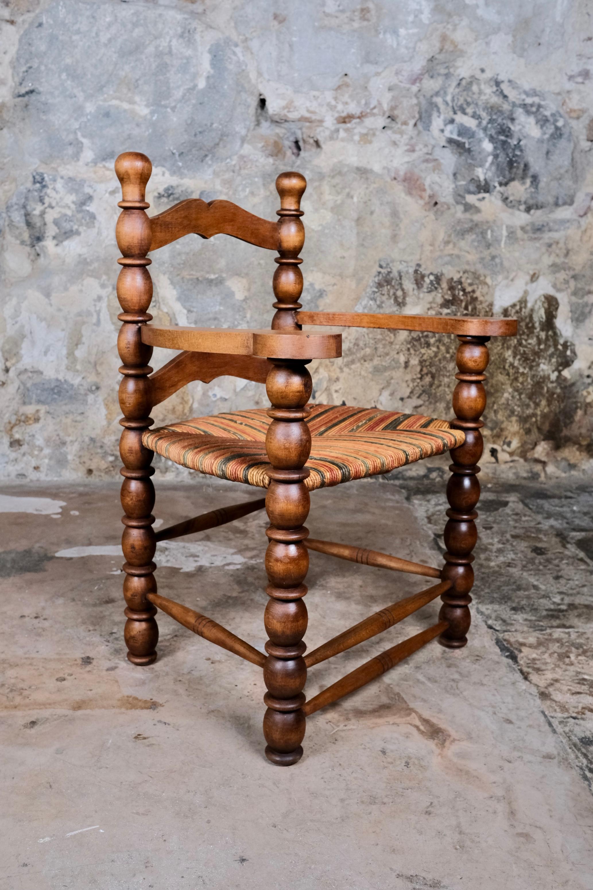 Set of 5 French bobbin chairs in the style of Charles Dudouyt, 1940-50s For Sale 2