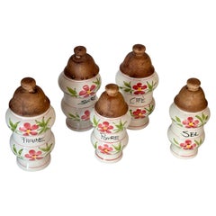 Set of 5 French Ceramic Kitchen Canisters – 1970s Vintage Floral Design