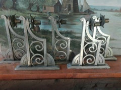 Set of 5 French Classic Early Art Deco 1920's Patterned Nickel Wall Sconces