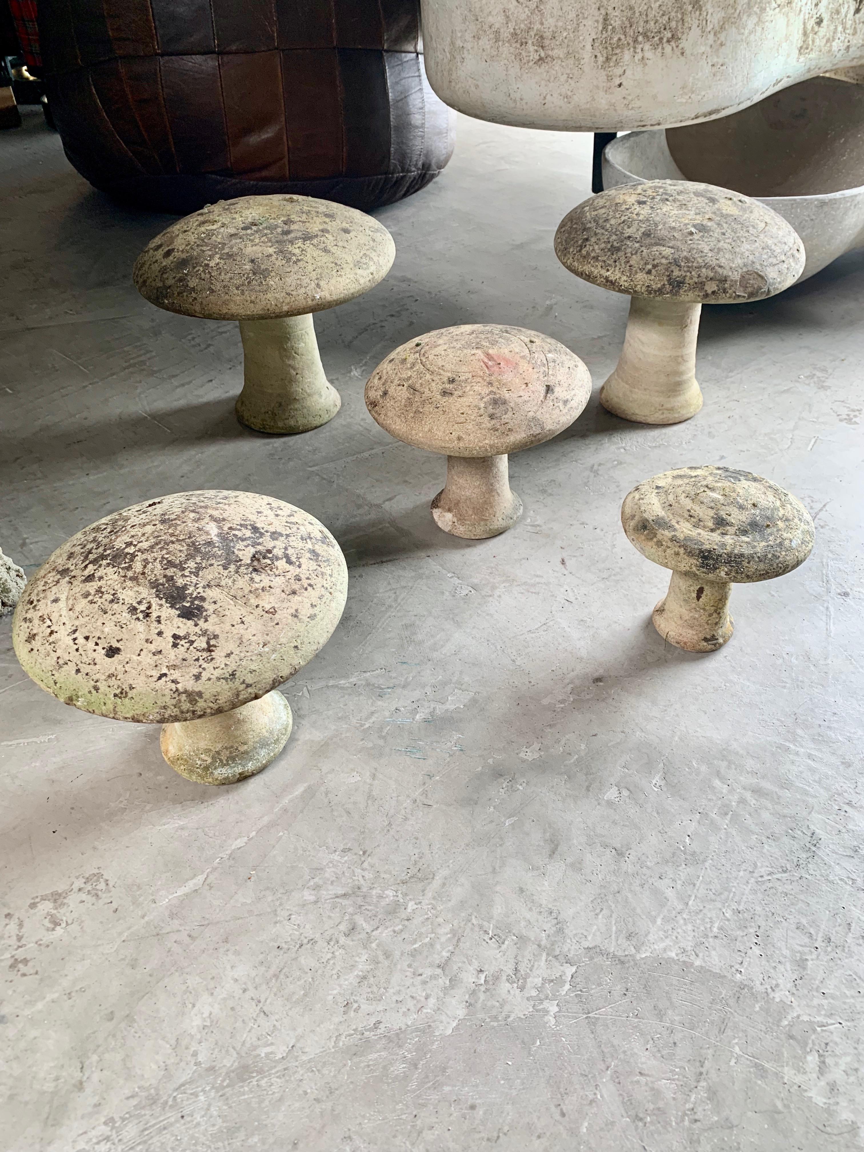 Mid-20th Century Set of 5 French Concrete Garden Mushroom Sculptures