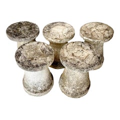Set of 5 French Concrete Leaf Inlay Stools