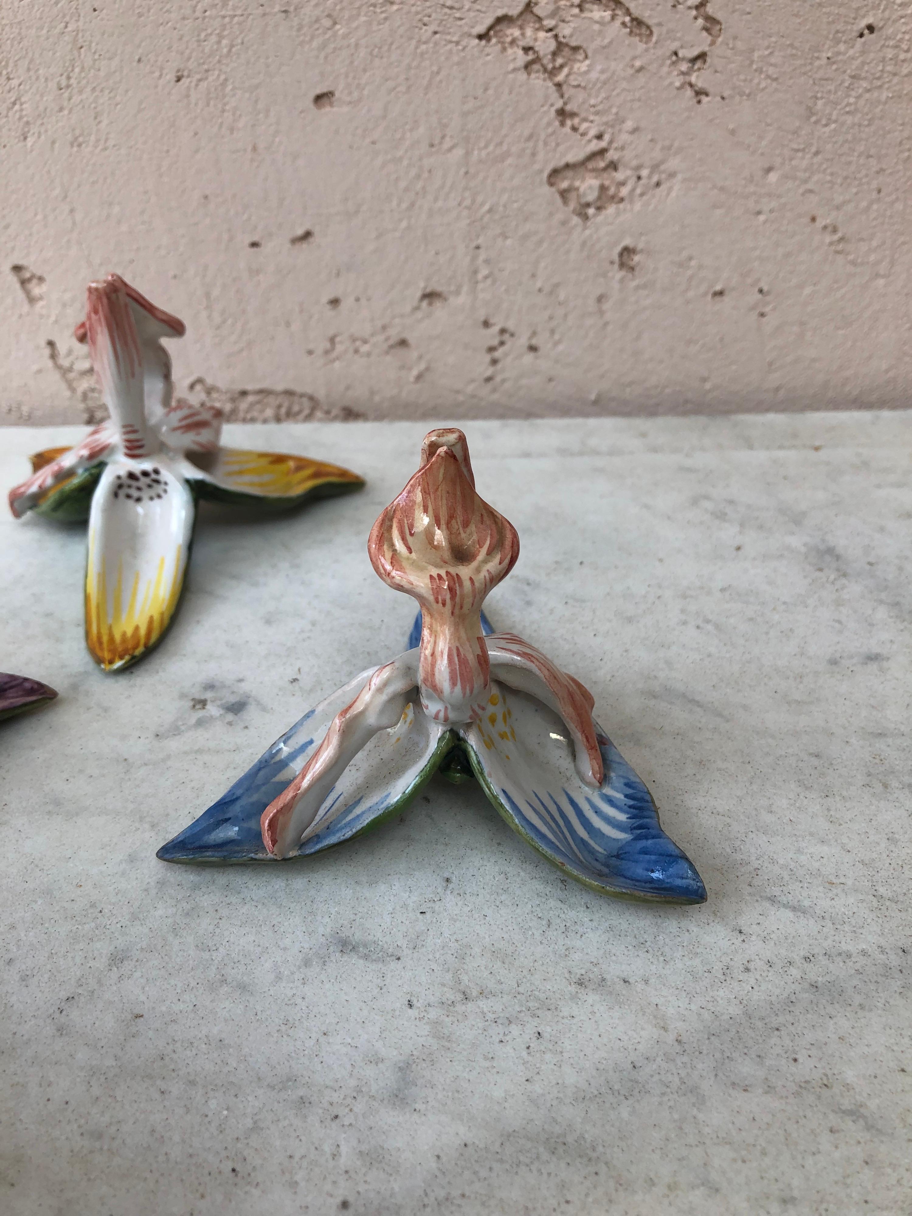 Early 20th Century Set of 5 French Faience Orchid Place Holders circa 1900 For Sale