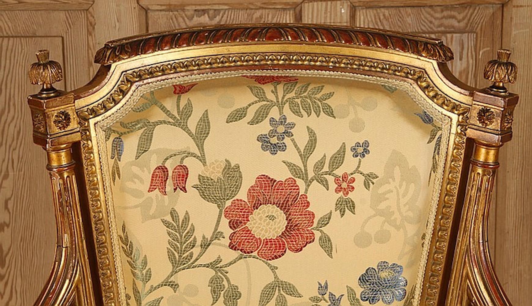 Set of 5, French Giltwood Louis XVI Style Settee and 4 Armchairs 5