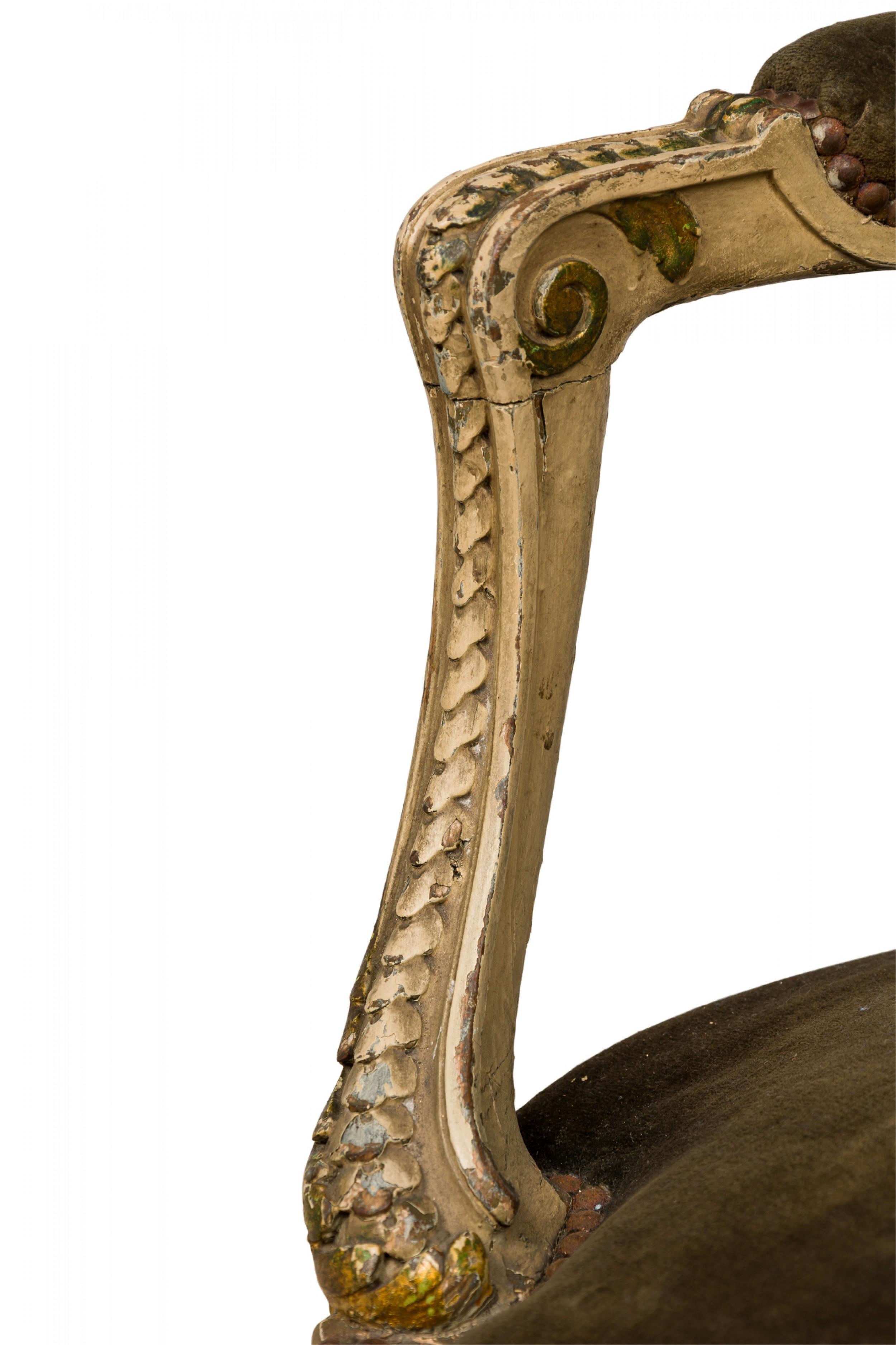 Set of 5 French Louis XVI Style Oval Back Green Velvet Upholstered Dining Chairs im Angebot 2