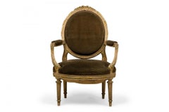 Set of 5 French Louis XVI Style Oval Back Green Velvet Upholstered Dining Chairs