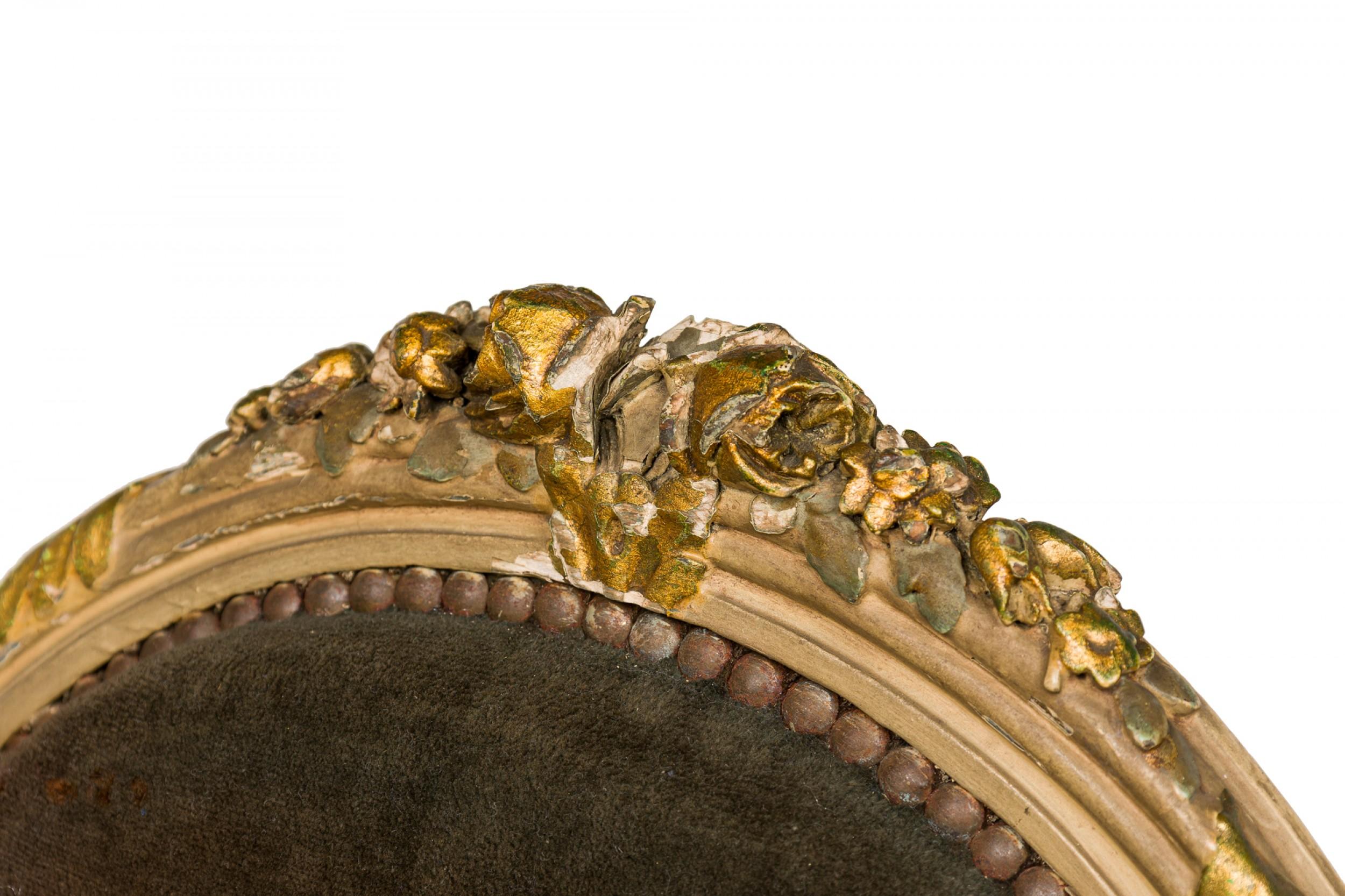 Set of 5 French Louis XVI Style Oval Back Green Velvet Upholstered Dining Chairs im Angebot 1