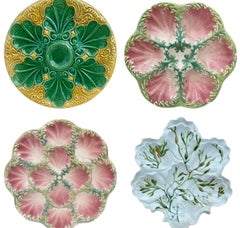 Set of 5 French Majolica Daisy Oyster Plates, circa 1890