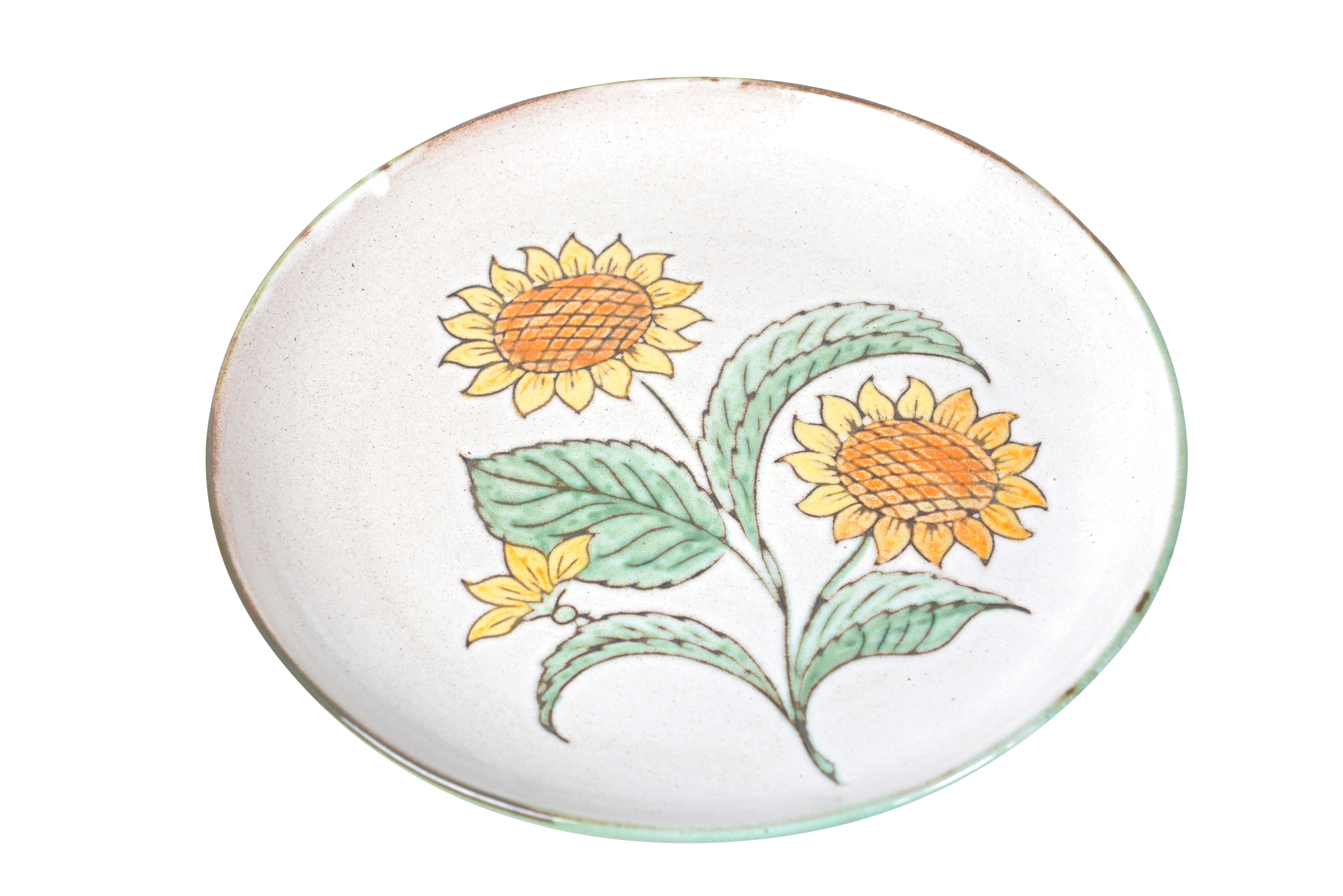 Set of 5 French Midcentury Sunflower Plates, circa 1950 In Excellent Condition For Sale In Sint-Kruis, BE