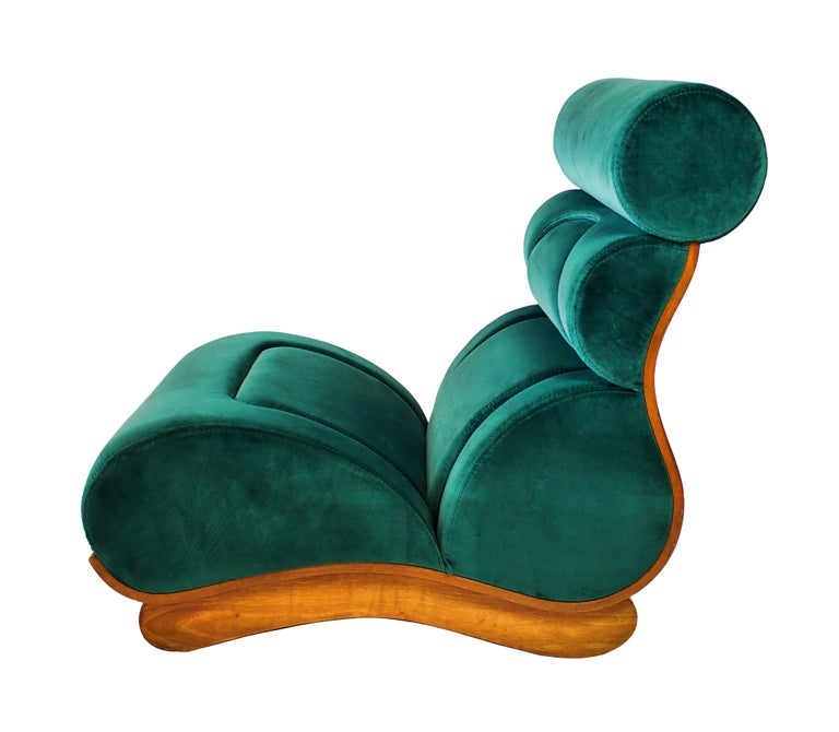 French Modern Walnut and Turquoise Velvet Upholstered Chair at 1stDibs turquoise upholstered chair
