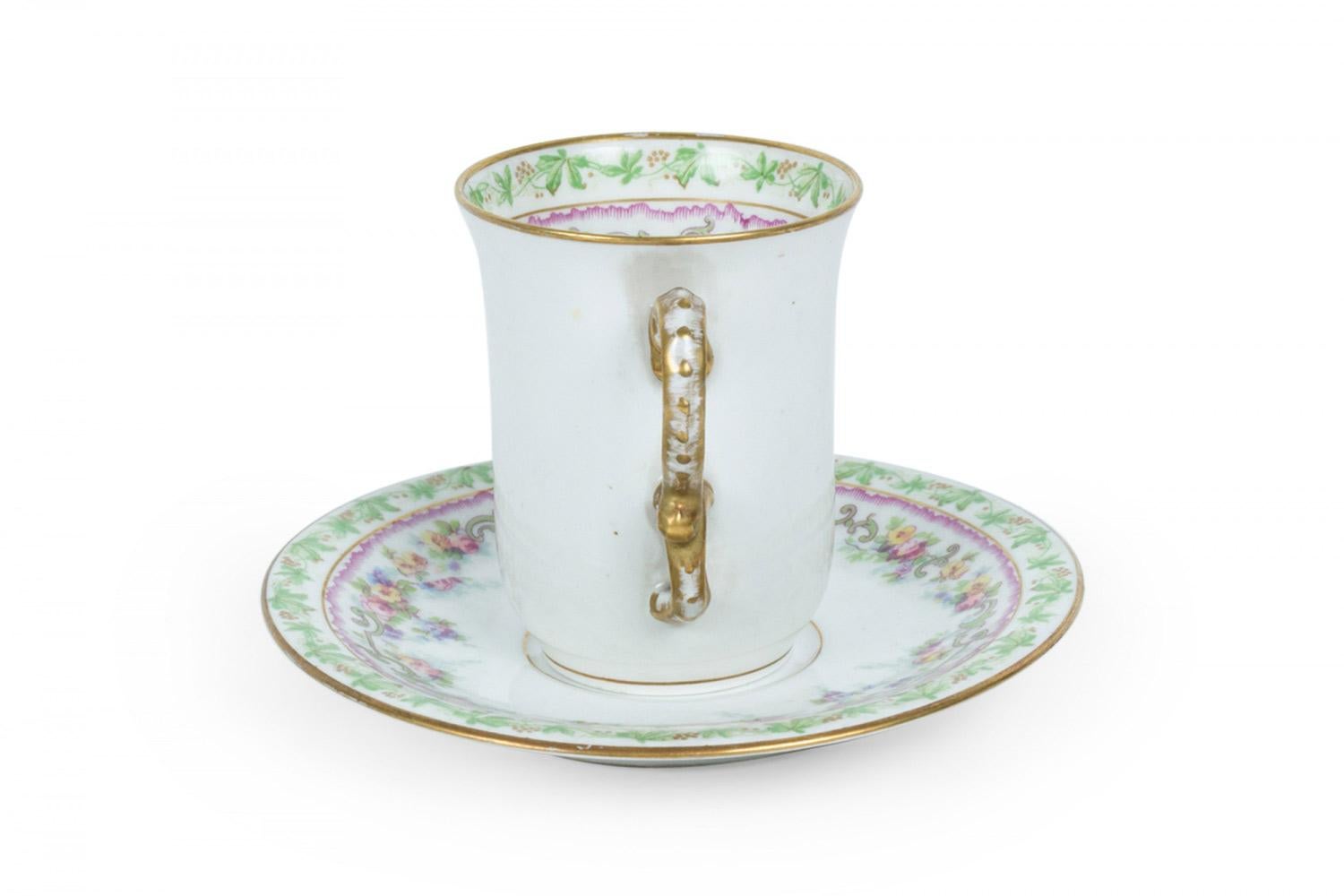 Vittoriano Set di 5 tazze da tè francesi vittoriane in porcellana floreale in vendita