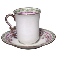 Set of 5 French Victorian Porcelain Floral Teacups