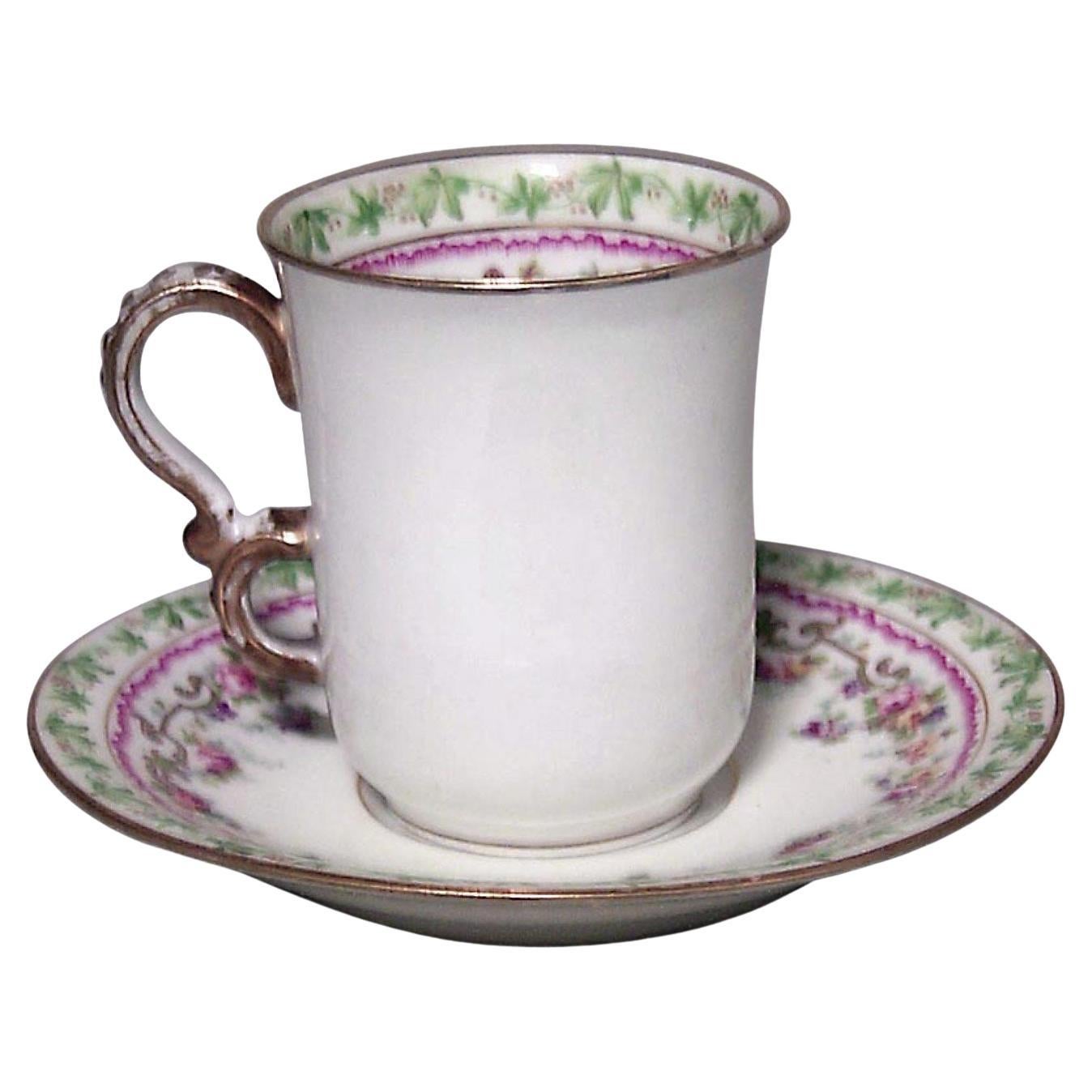 Set of 5 French Victorian Porcelain Floral Teacups