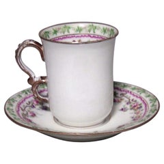 Set of 5 French Victorian Porcelain Floral Teacups