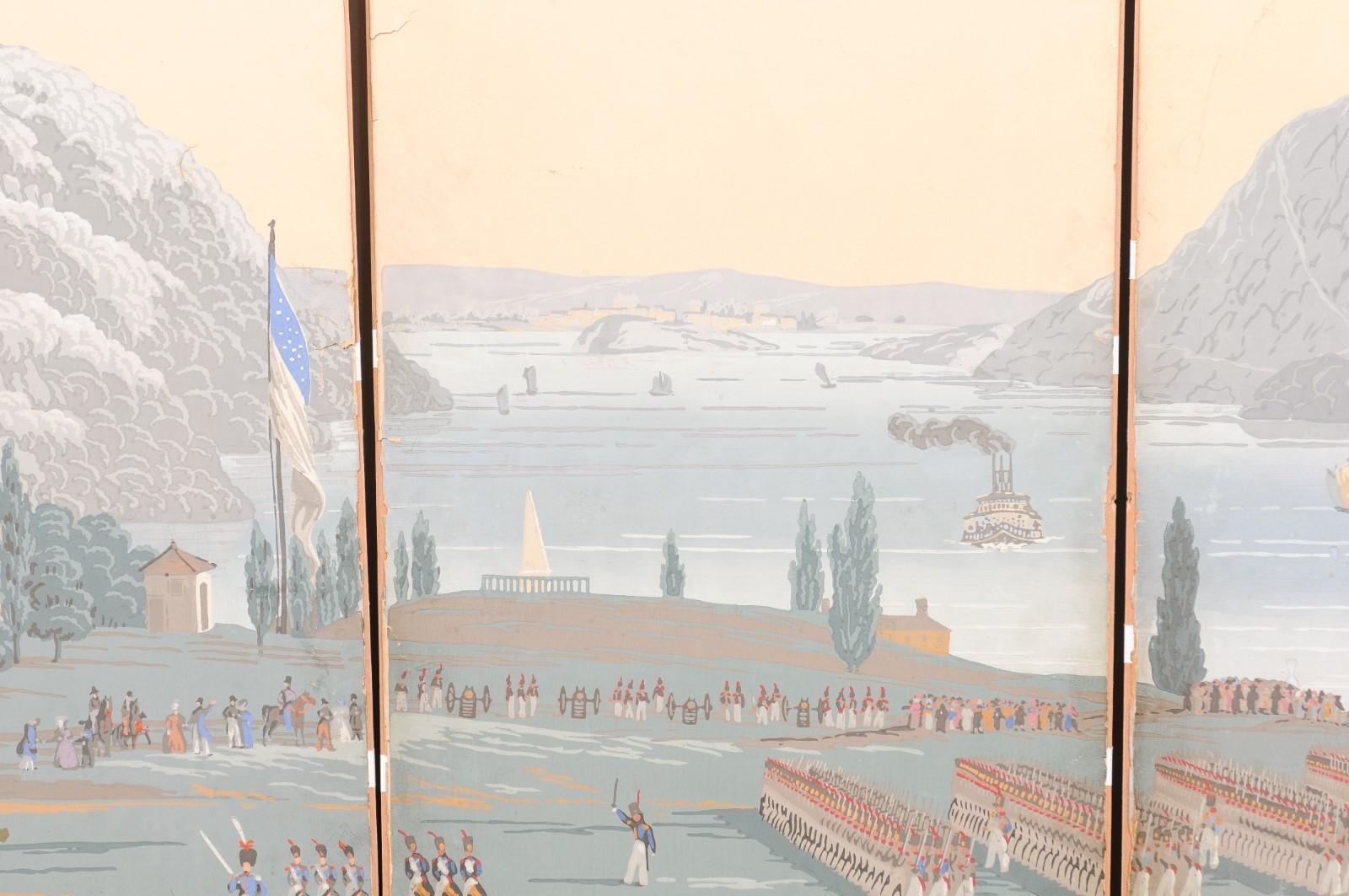 Set of 5 French Wallpaper Panels depicting a Scene at West Point, NY For Sale 5
