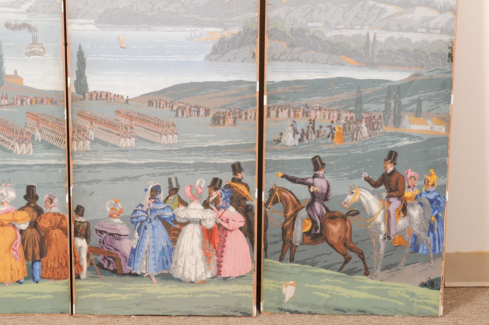 Set of 5 French Wallpaper Panels depicting a Scene at West Point, NY For Sale 1