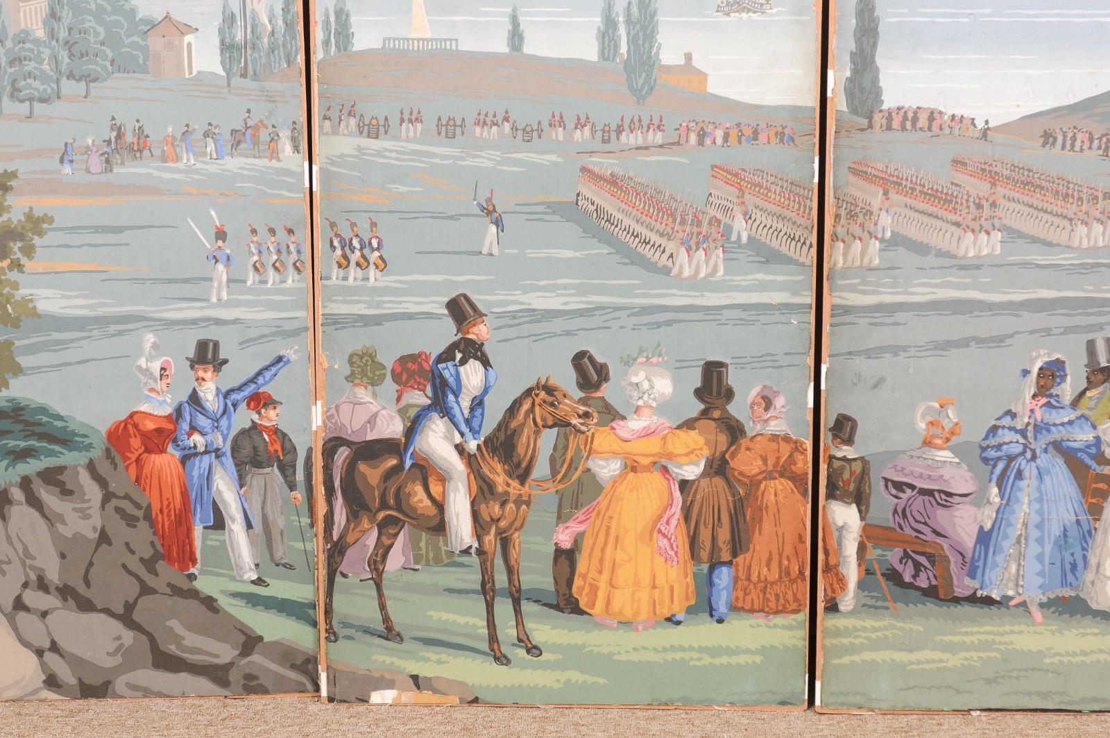 Set of 5 French Wallpaper Panels depicting a Scene at West Point, NY For Sale 3