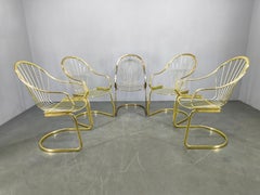 Set of 5 Gastone Rinaldi Brass Dining Chairs for Rima, Italy 1970s