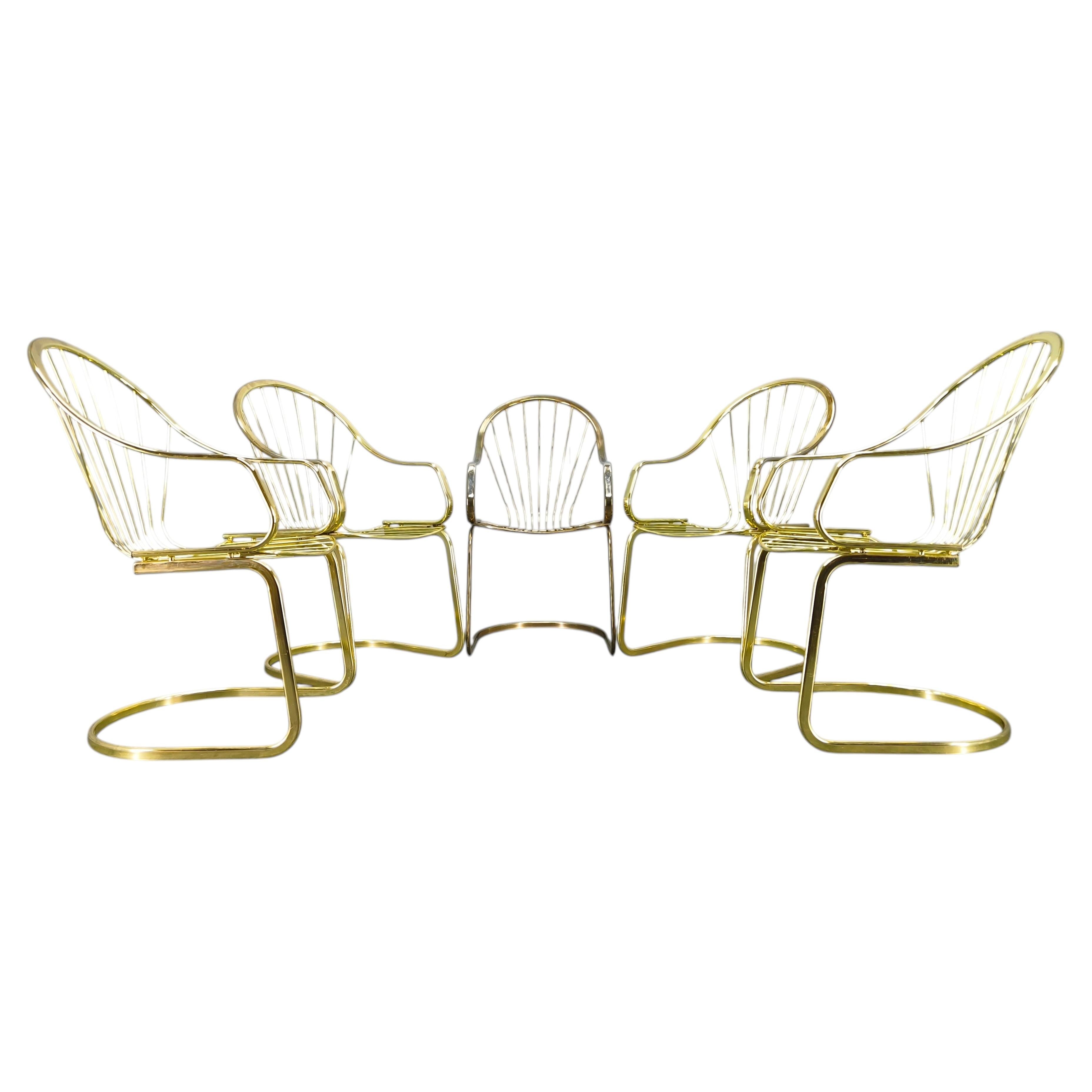 Set of 5 Gastone Rinaldi Brass Dining Chairs for Rima, Italy 1970s
