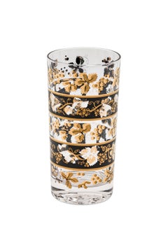 Set of 5 Georges Briard Mid-Century American Black and Gold Glasses