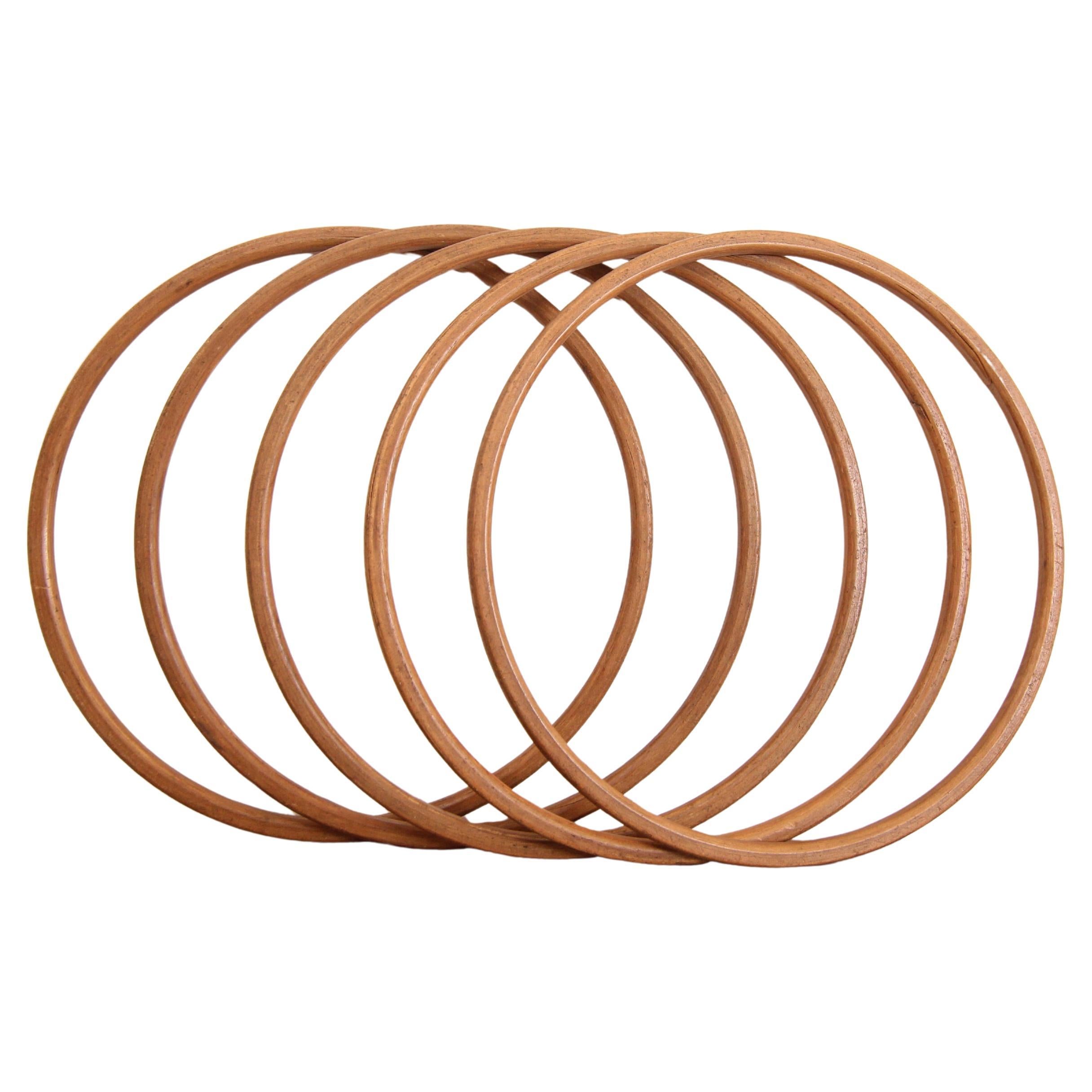 Set of 5 German Mid-Century Wooden Hula Hoop Rings