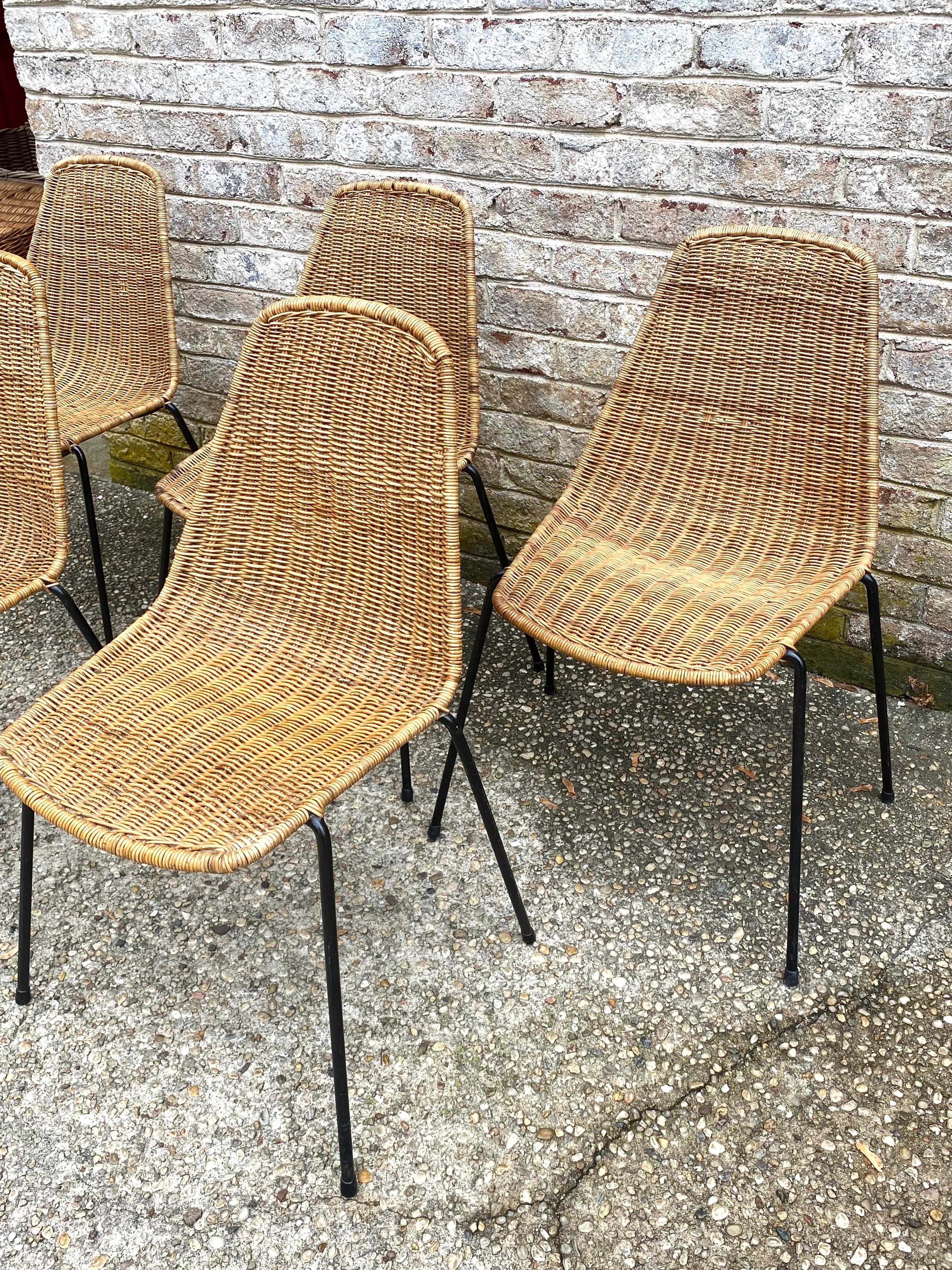 Set of 5 woven rattan Gian Franco Legler Basket chairs.... all 5 stack