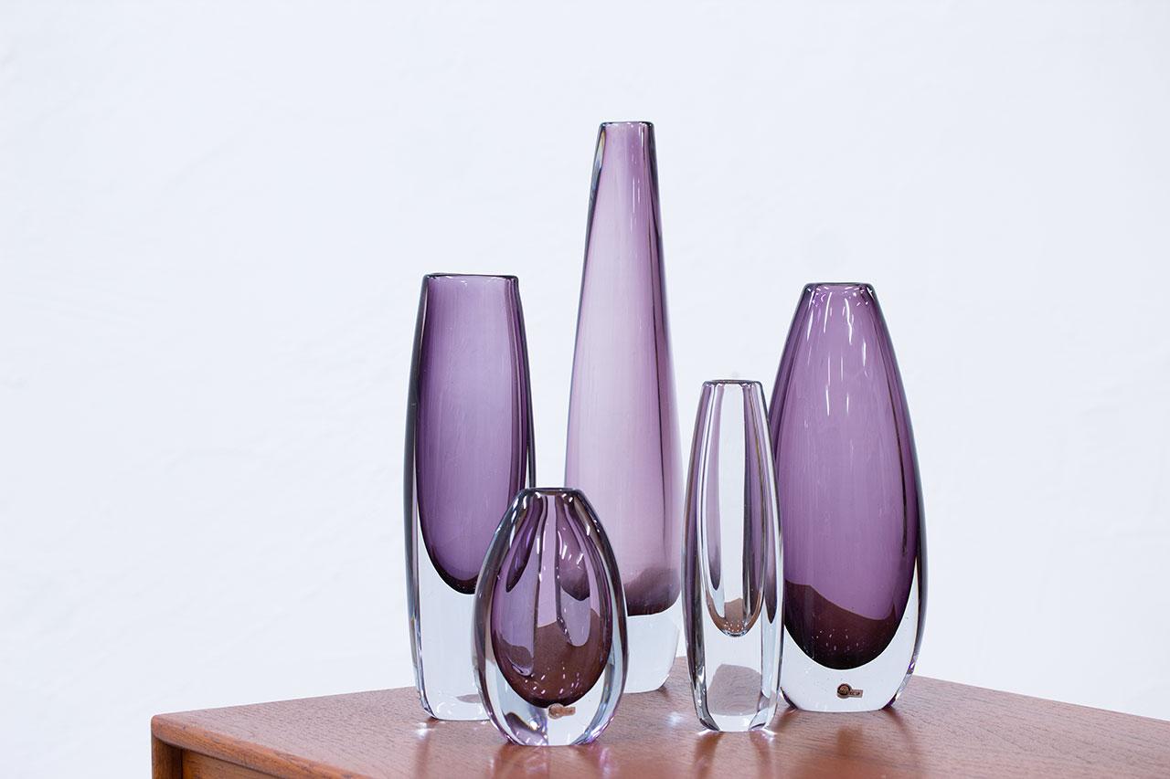Suédois Ensemble de 5 vases en verre 