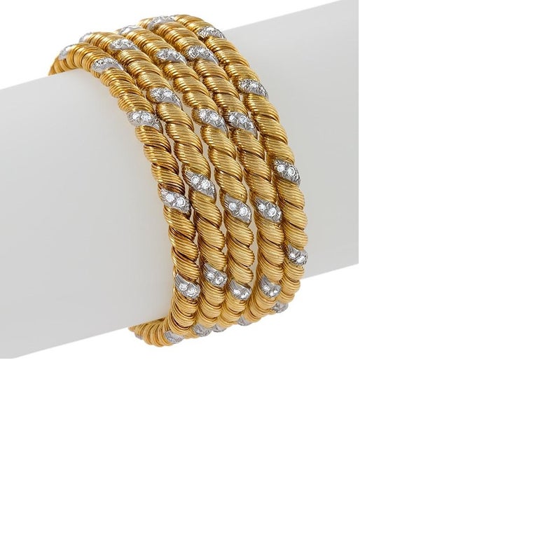 Set of 5 Gold and Diamond Van Cleef and Arpels Bangle Bracelets at ...