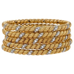 Set of 5 Gold and Diamond Van Cleef & Arpels Bangle Bracelets
