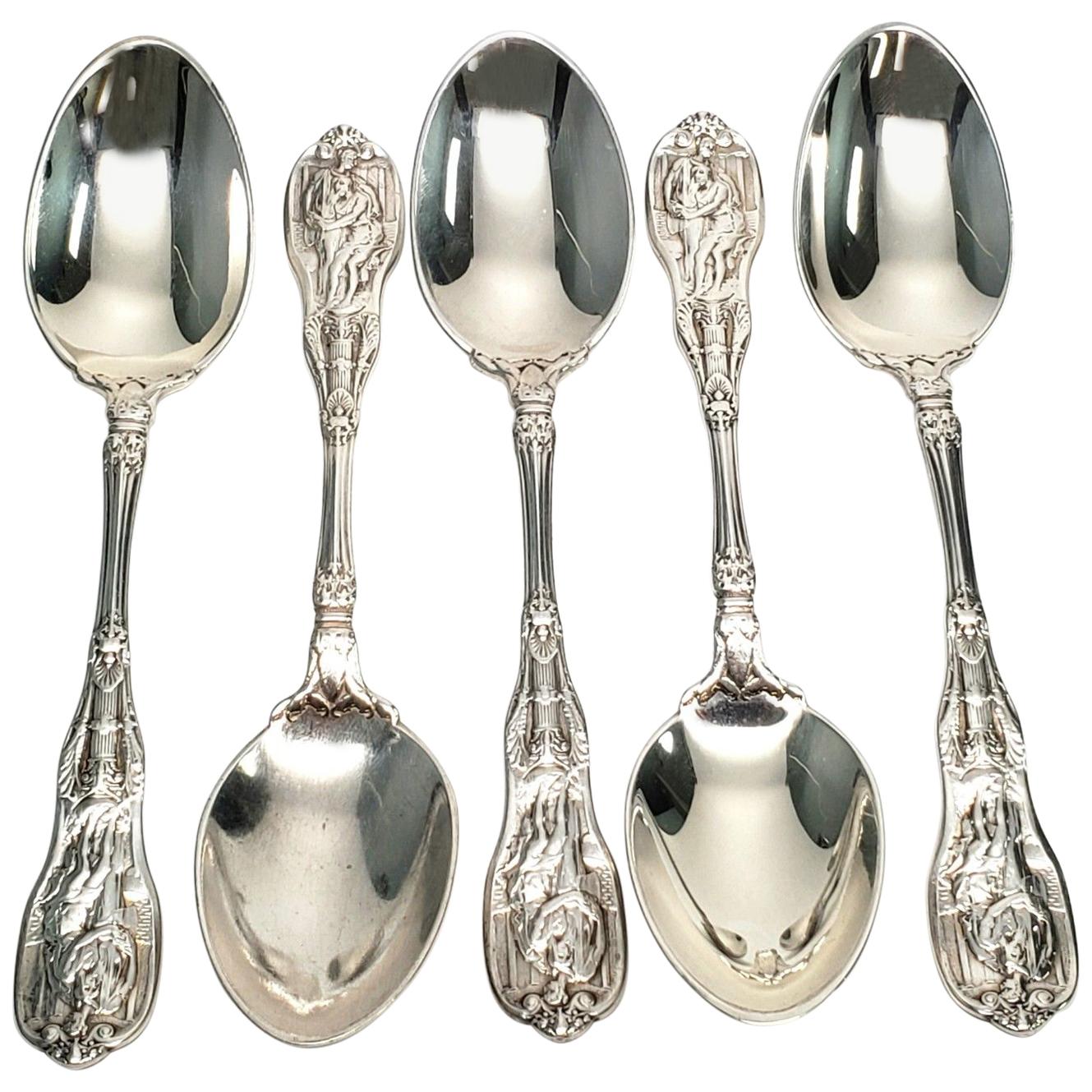 Set of 5 Gorham Mythologique Sterling Silver Teaspoons Multi Monos