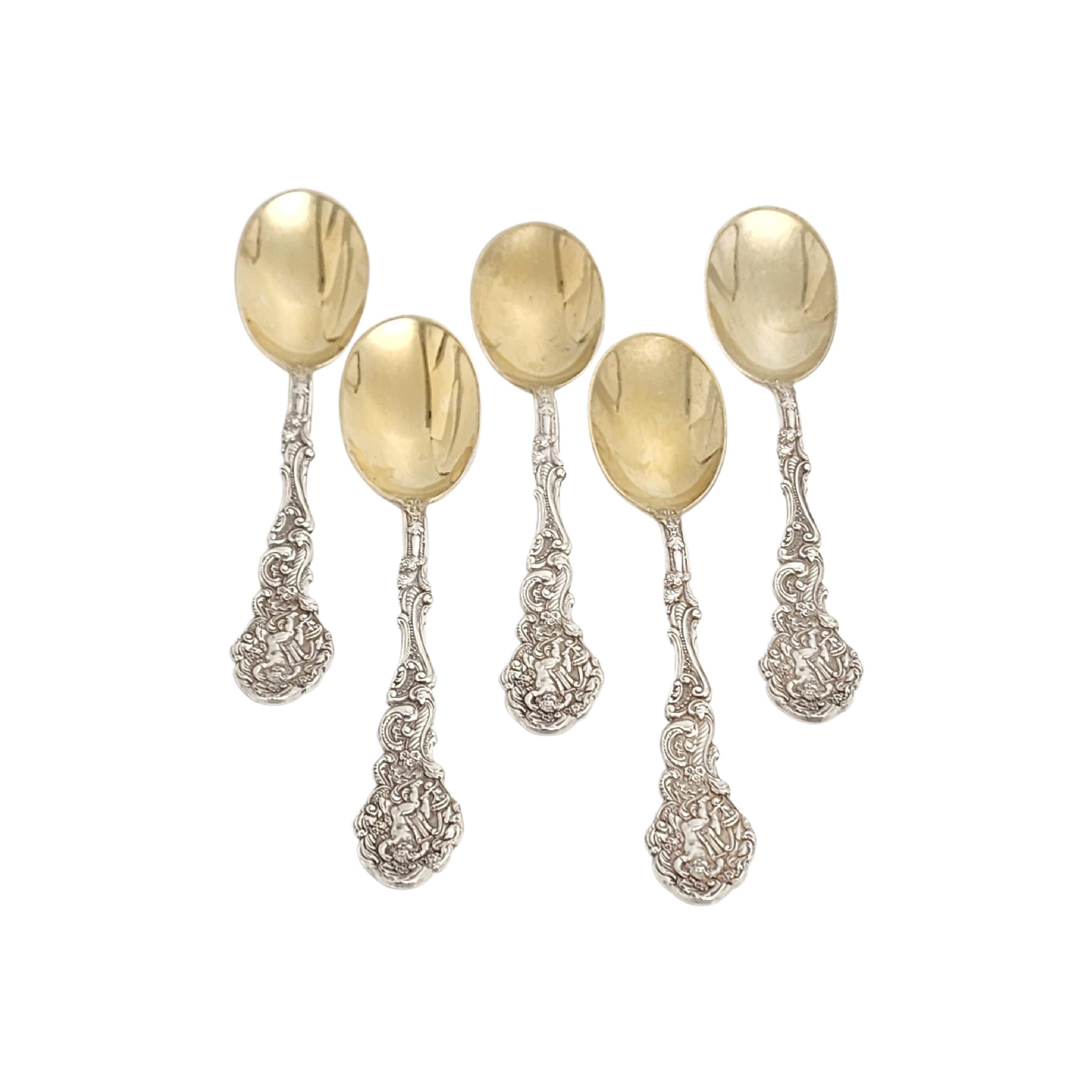 Women's or Men's Set of 5 Gorham Versailles Sterling Silver Gold Wash Bowl Small Ice Cream Spoons For Sale