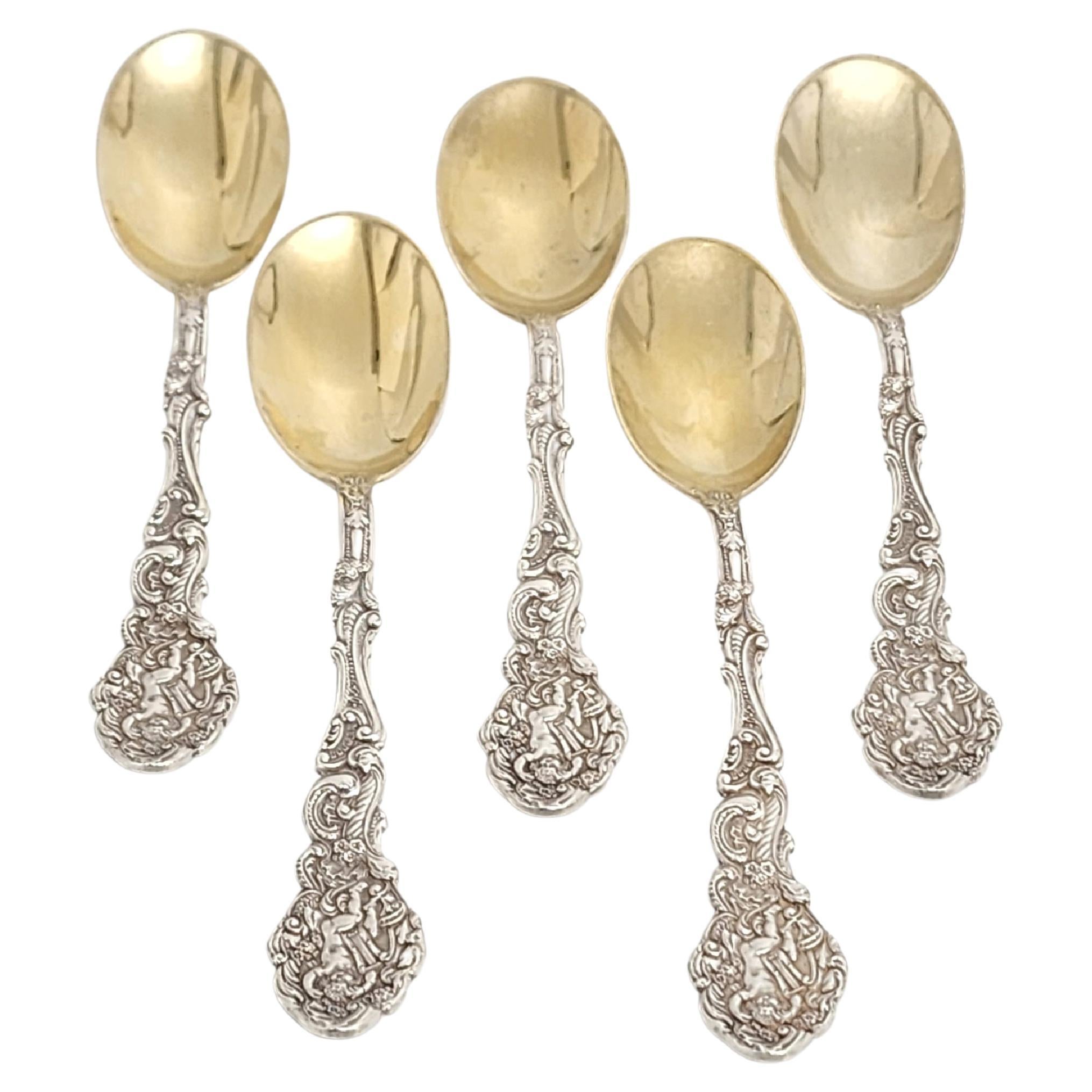 Set of 5 Gorham Versailles Sterling Silver Gold Wash Bowl Small Ice Cream Spoons