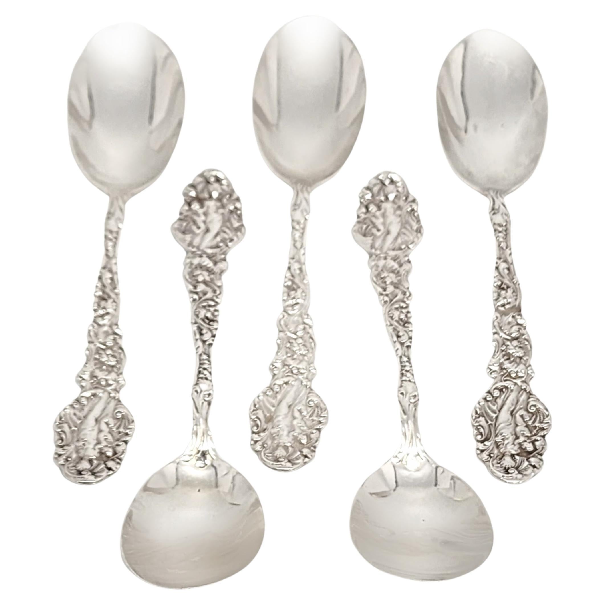 Set of 5 Gorham Versailles Sterling Silver Small Ice Cream Spoons with Mono For Sale