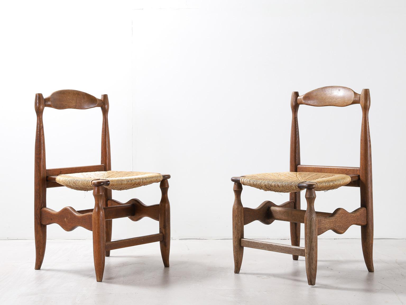 Set of 5 Guillerme et Chambron Oak and Rush Chairs In Good Condition In London, Charterhouse Square