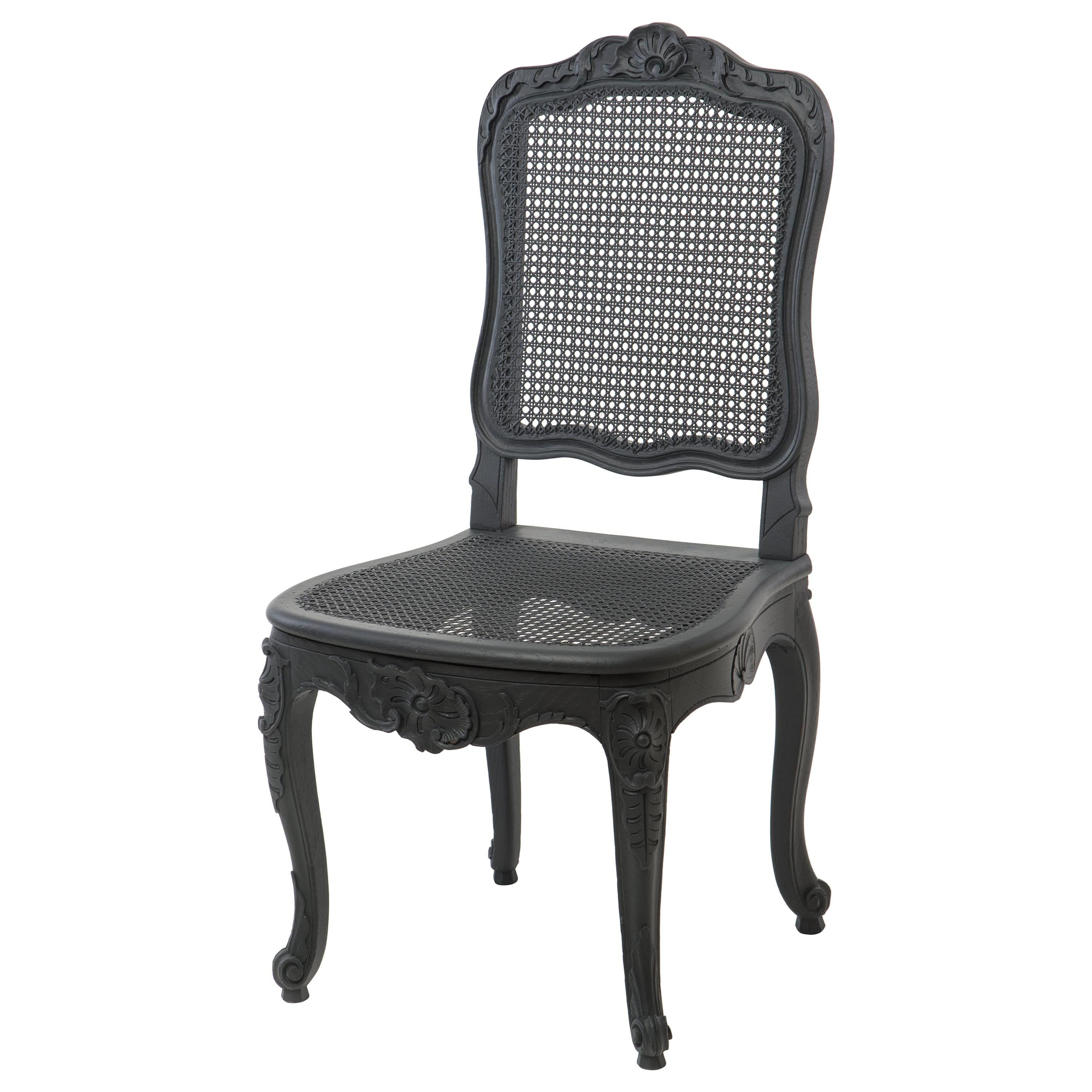 Set of 5 Gustavian Styled Chairs with Wicker Seat and Backrest For Sale