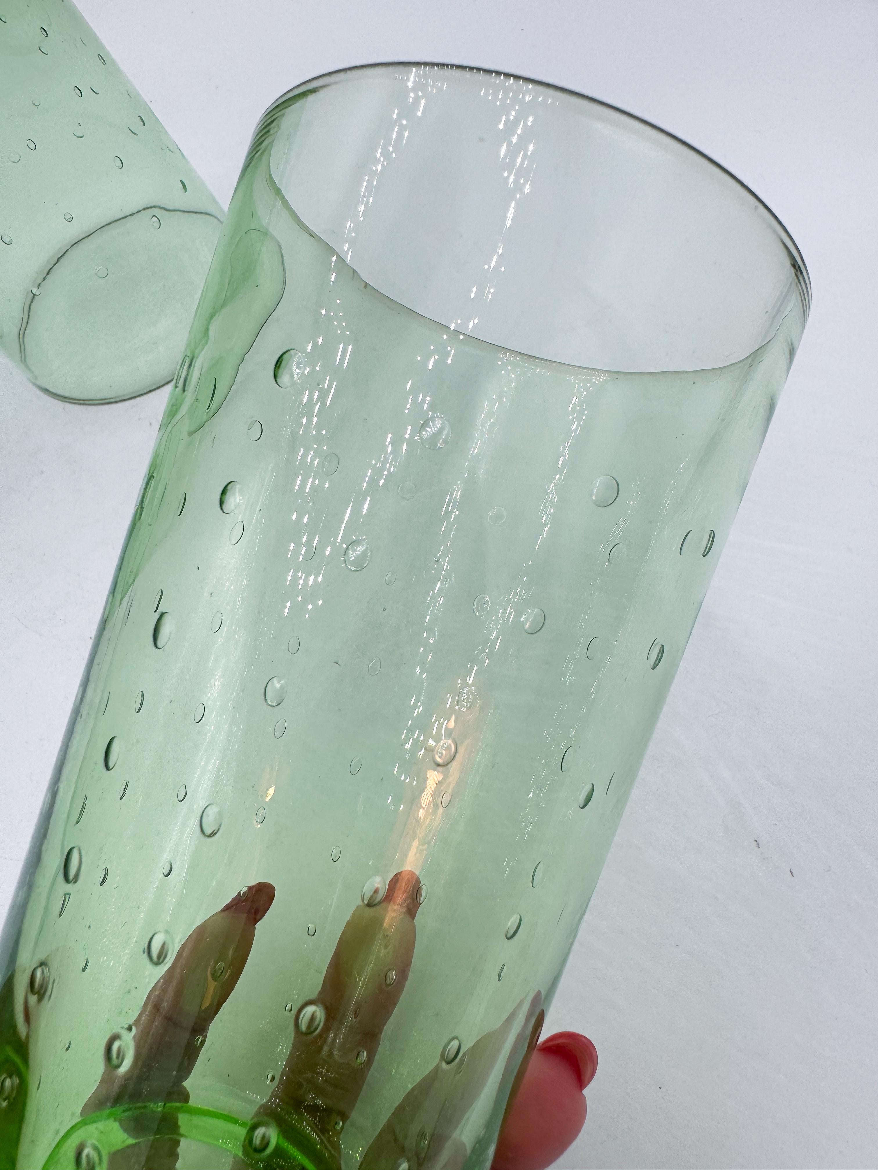Set of 5 Hand-Blown Green Bubble Glass Tumblers, Mid-Century Modern For Sale 3