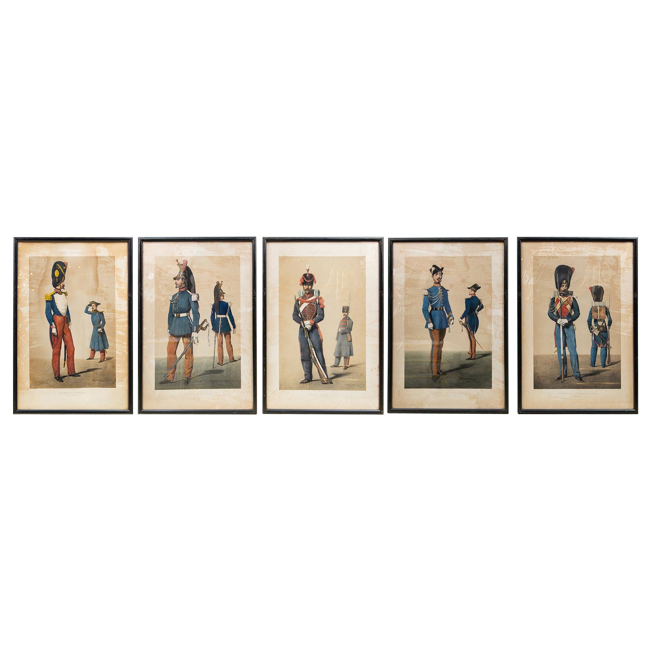 Set of 5 Hand Colored Prints of Garde Imperiale
