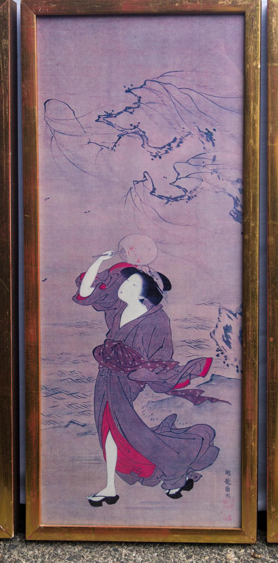 Set of 5 Hand Colored Prints of Japanese Women In Good Condition For Sale In Woodbury, CT