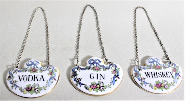 Set of 5 Hand Painted Crown Staffordshire Liquor Bottle Tags with ...