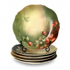 Set of 5 Hand-Painted Limoges Porcelain Plates with Scalloped Edges
