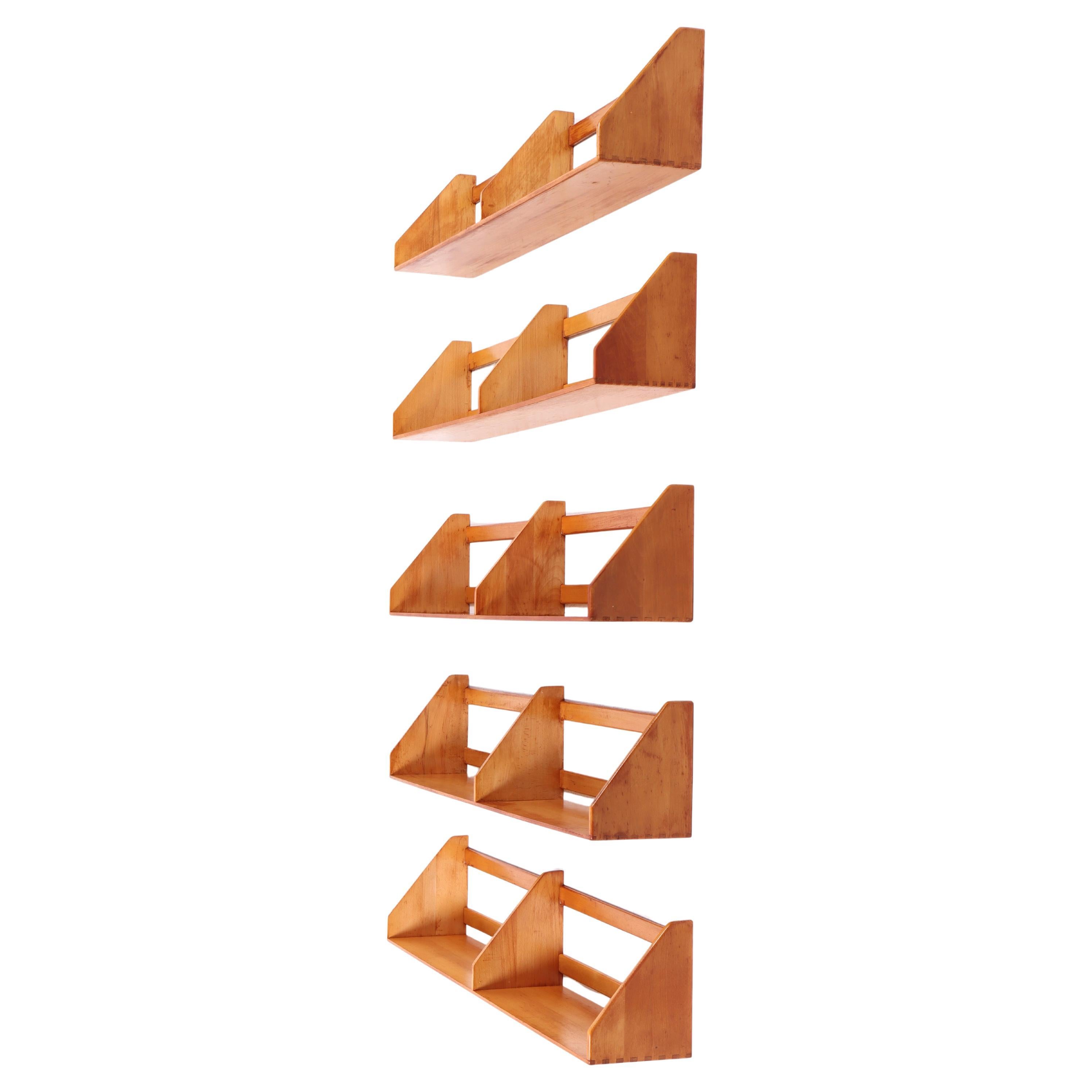Set of 5 Hans J. Wegner Wall Shelves in Solid Beech, 1950s For Sale