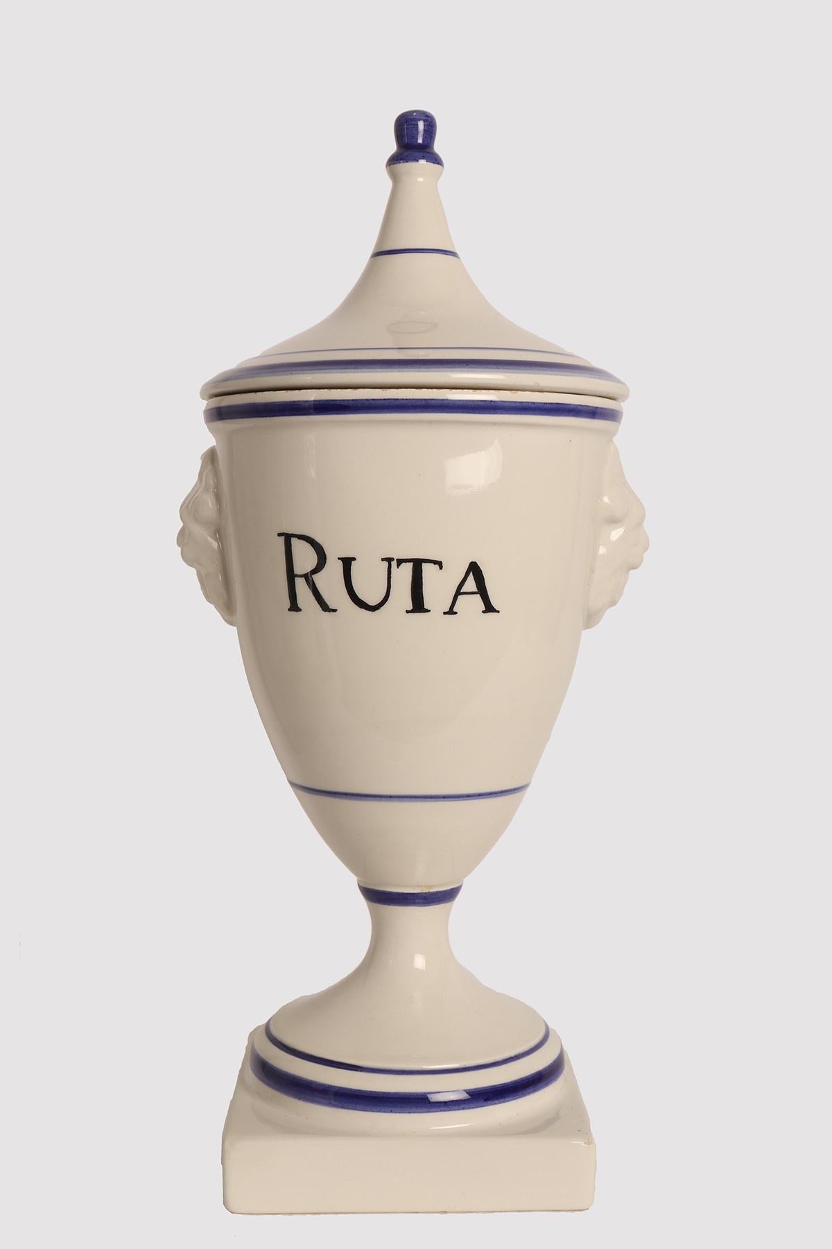 Set of 5 herbalist pharmacy ceramic jars, Italy 1890. For Sale 1