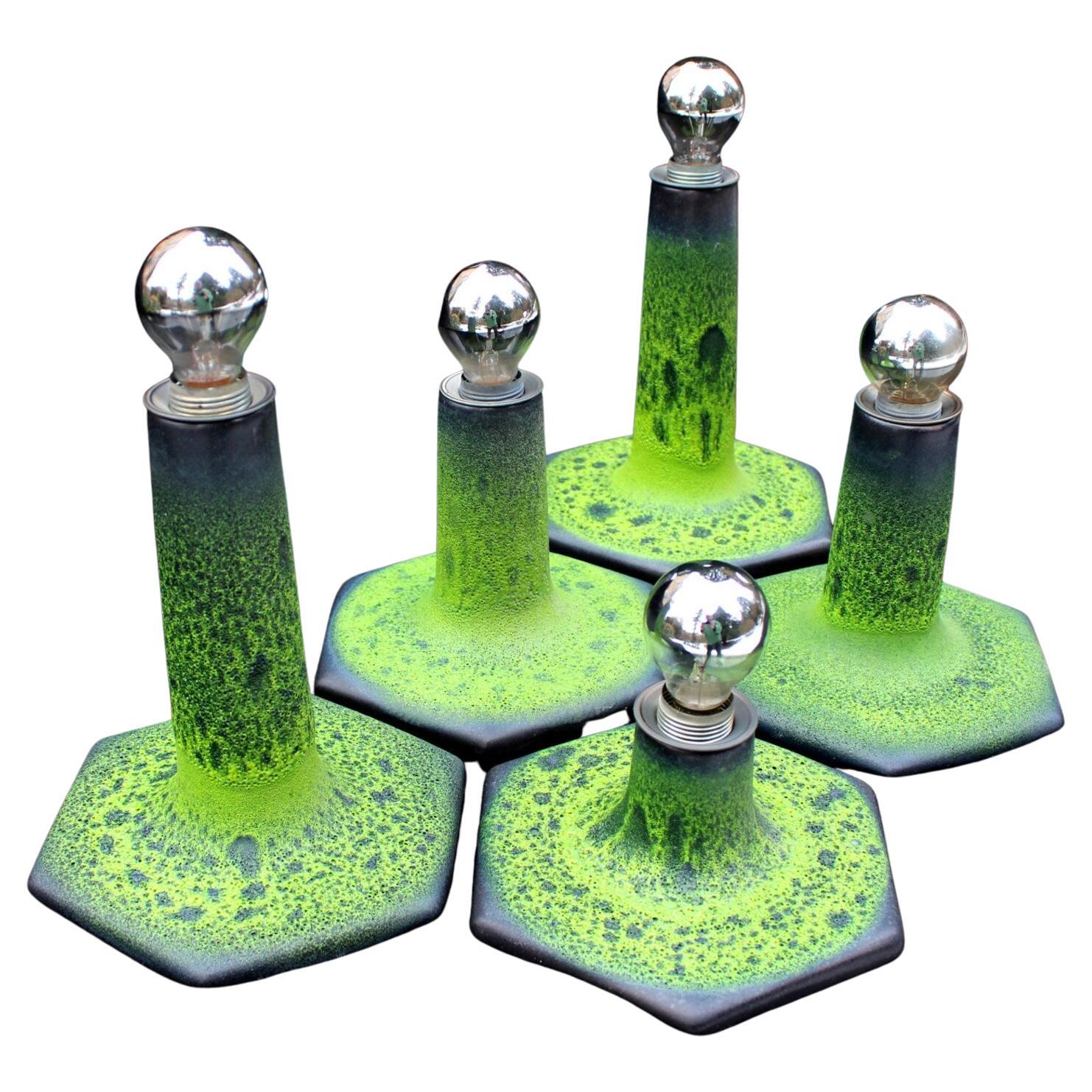 Set of 5 Hustadt Green Turtle Fat Lava Sconces, Germany 1970s For Sale