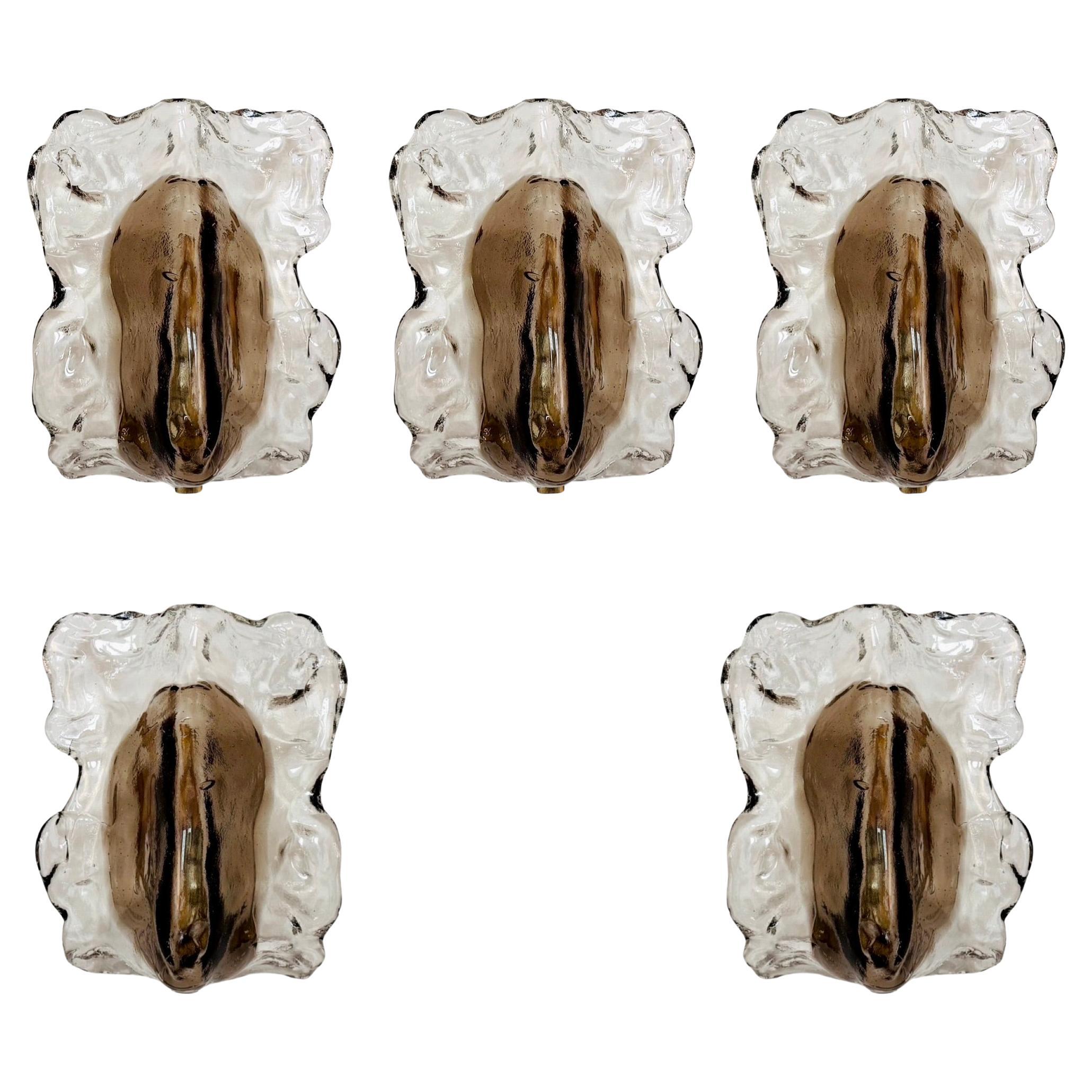Set von 5 Eisglas-Wandleuchten von J.T. Kalmar