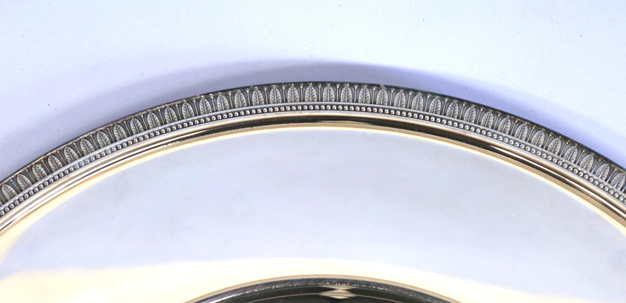 French Set of 5 Iconic Christofle Malmaison Silver Plated Round Presentation Plates For Sale