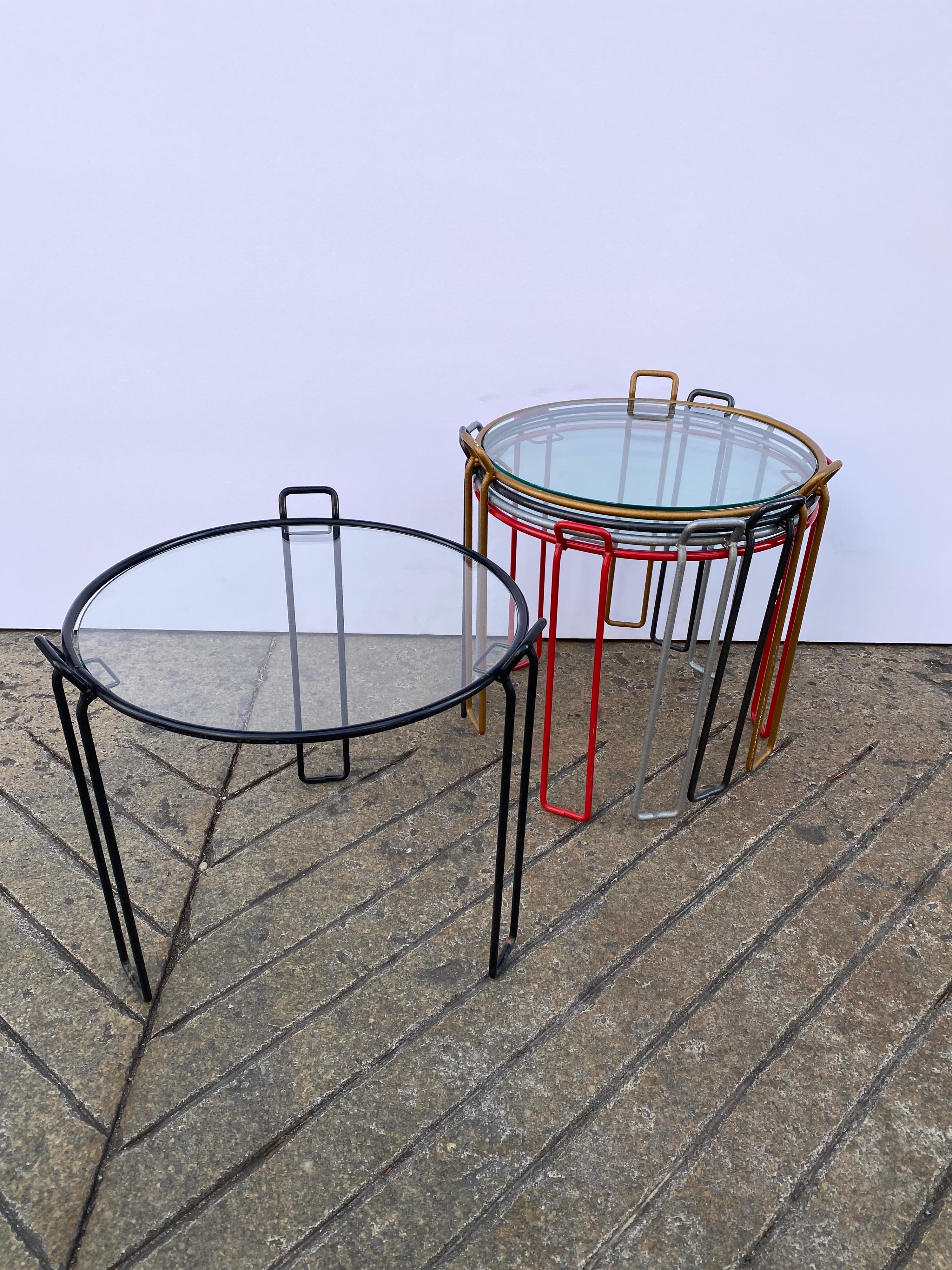 Modern Set of 5 Iron and Glass Stacking Tables