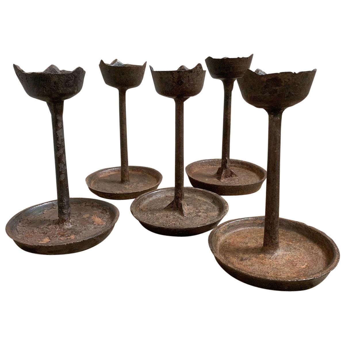 Set of 5 Iron Candlestick Holders
