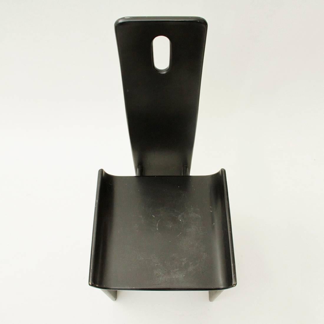 Resin Set of Five Italian Black Lacquered Chairs, 1980s